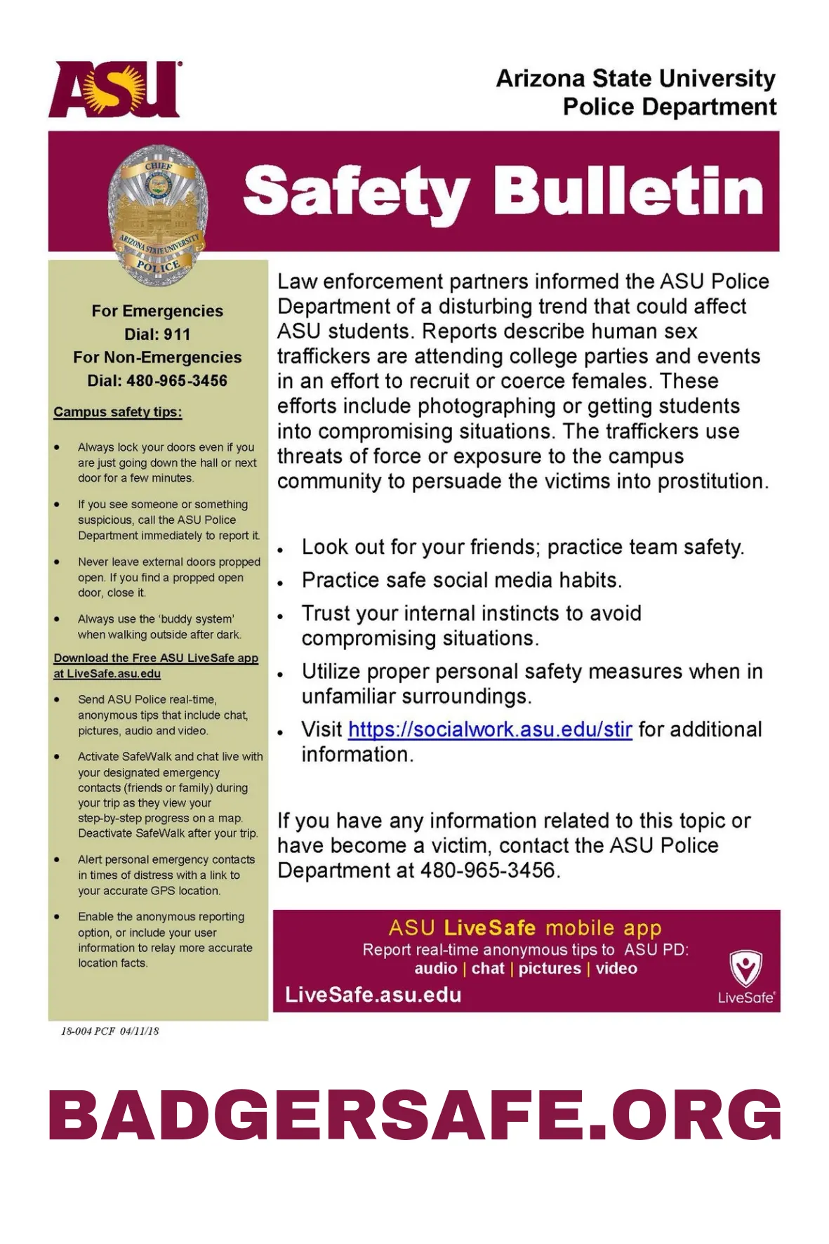 https://www.BADGERSafe.org